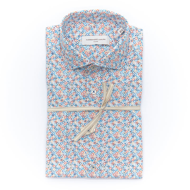 Camicia fantasia geometrica multicolor su base bianca