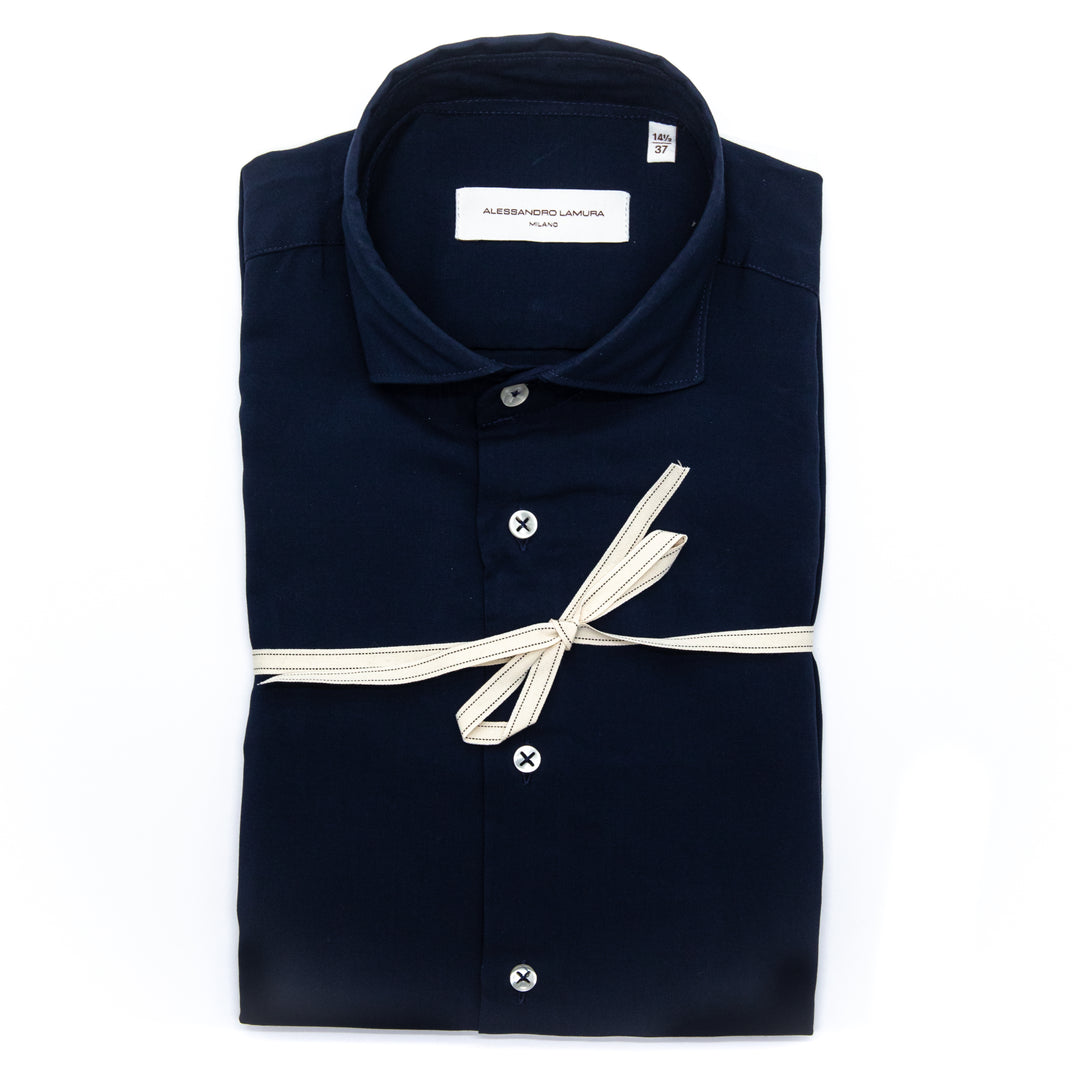 Camicia Blu Notte in Cotone Satin