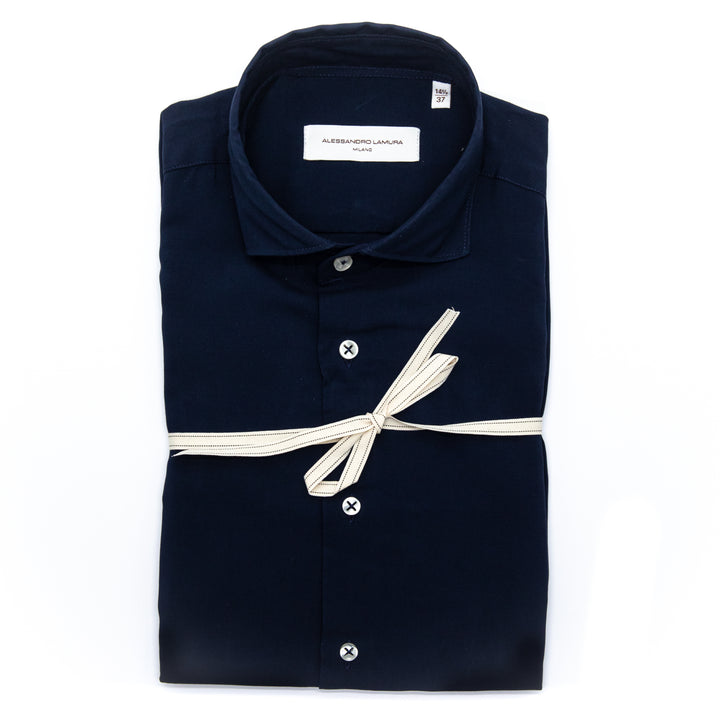 Camicia Blu Notte in Cotone Satin