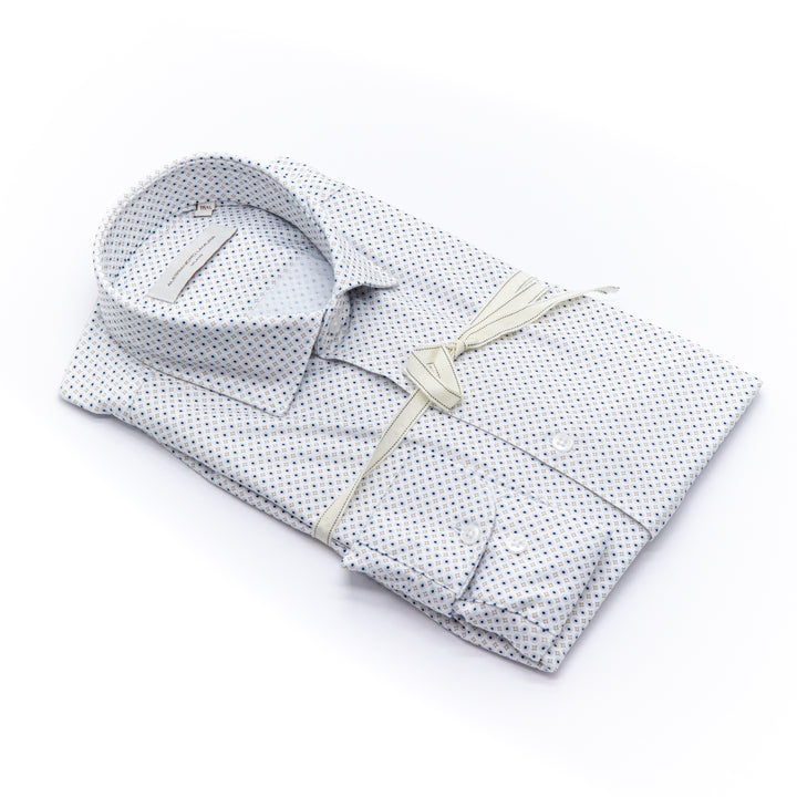 Camicia Microfantasia Blu e Marrone su Base Bianca