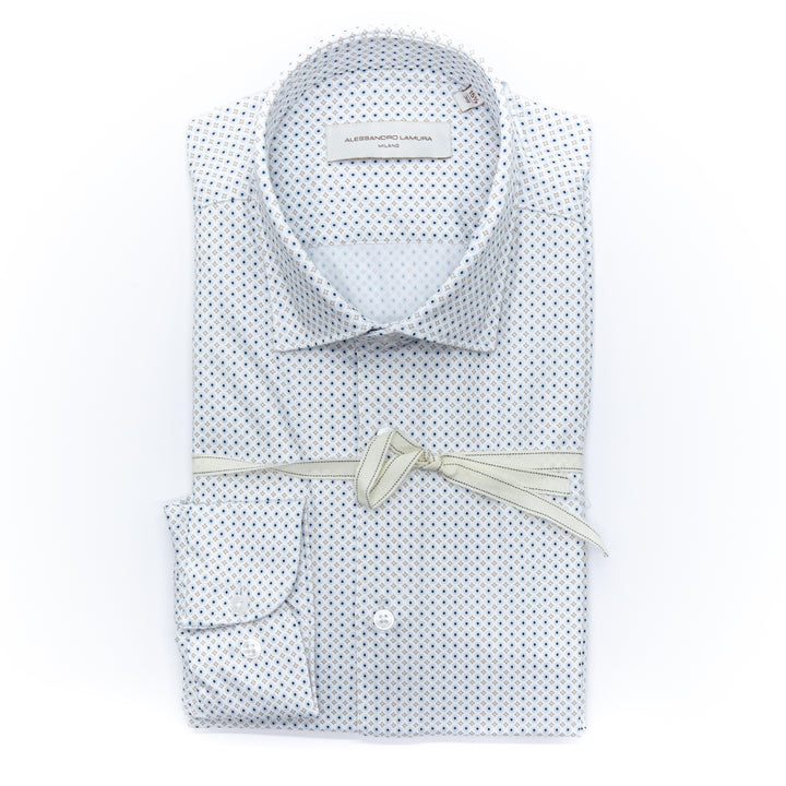 Camicia Microfantasia Blu e Marrone su Base Bianca