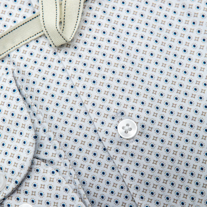 Camicia Microfantasia Blu e Marrone su Base Bianca