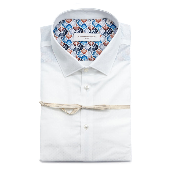 Camicia Bianca Jacquard con Interno Fantasia Multicolor