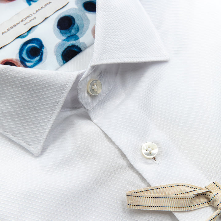 White Micro Stripe Shirt with Patterned Interior