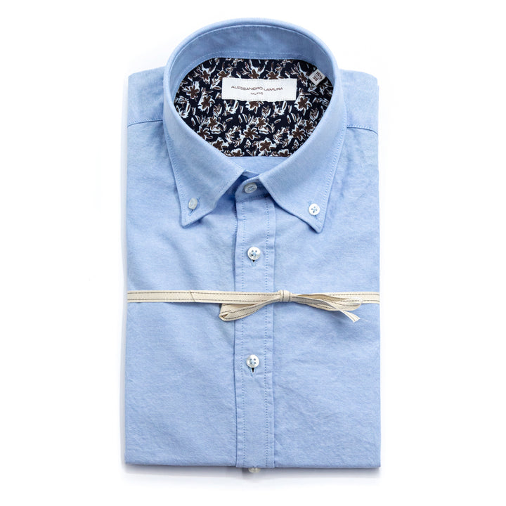 Light Blue Oxford Shirt with Blue and Brown Floral Print Interior