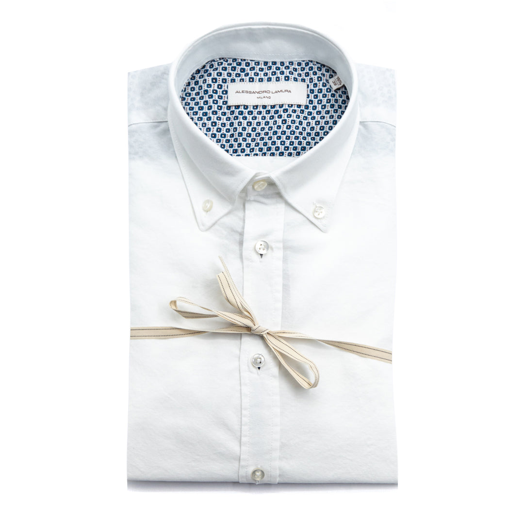 Ice White Shirt with Blue Micro Geometric Pattern Interior