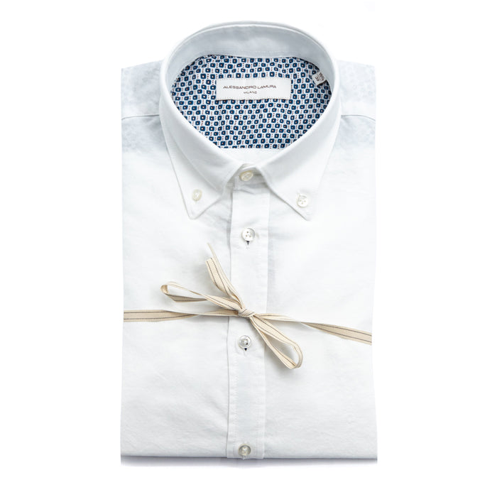 Camicia Bianco Ghiaccio con Interno Micro Fantasia Geometrica Blu