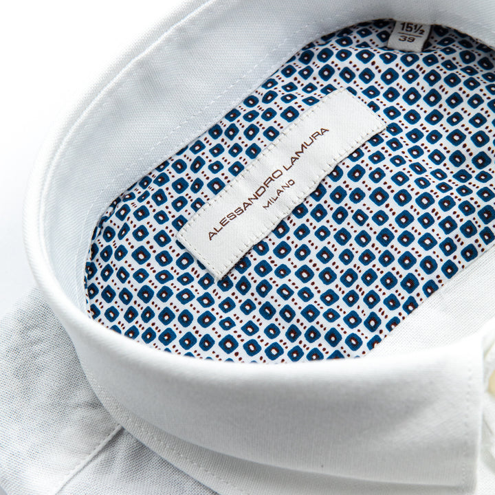 Ice White Shirt with Blue Micro Geometric Pattern Interior