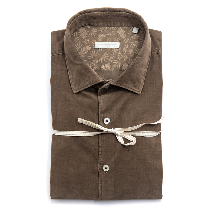Camicia Marrone in Velluto a Coste con Interno Fantasia Foglie