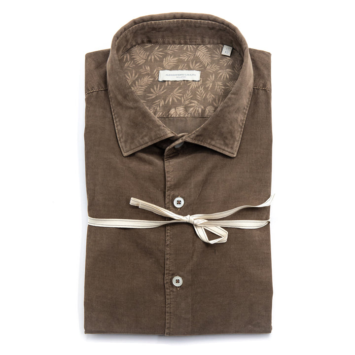 Brown Corduroy Shirt with Leaf Patterned Interior
