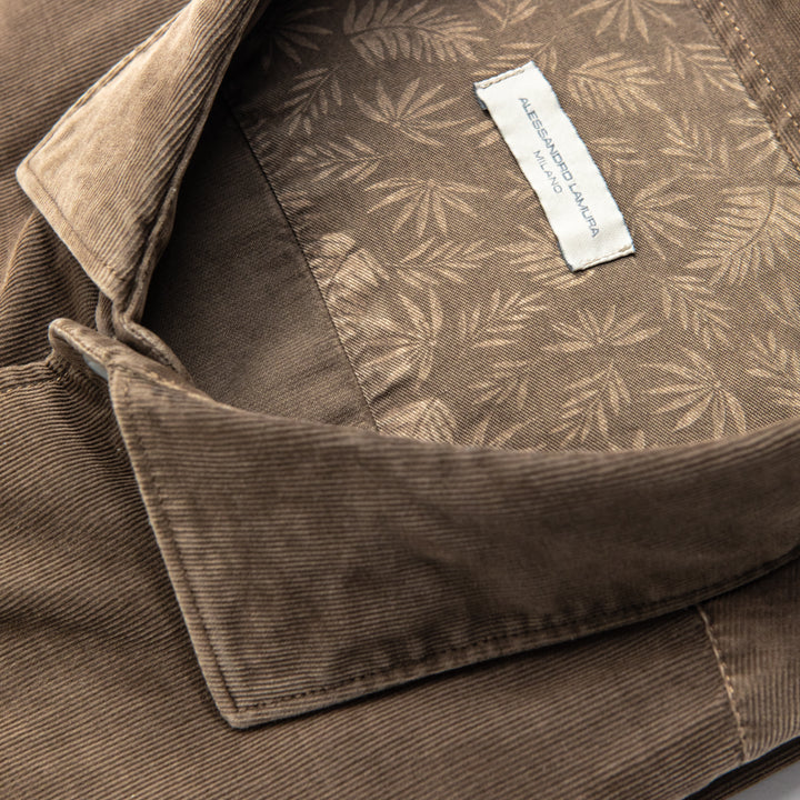 Brown Corduroy Shirt with Leaf Patterned Interior