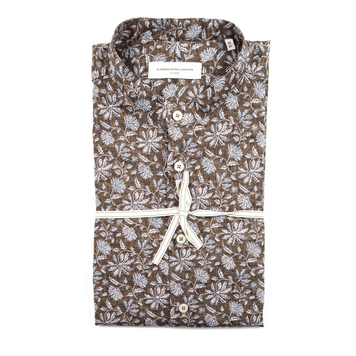 Camicia Fantasia Floreale Marrone