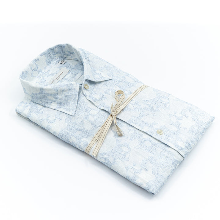 Camicia Azzurra Fantasia Floreale Ton Sur Ton