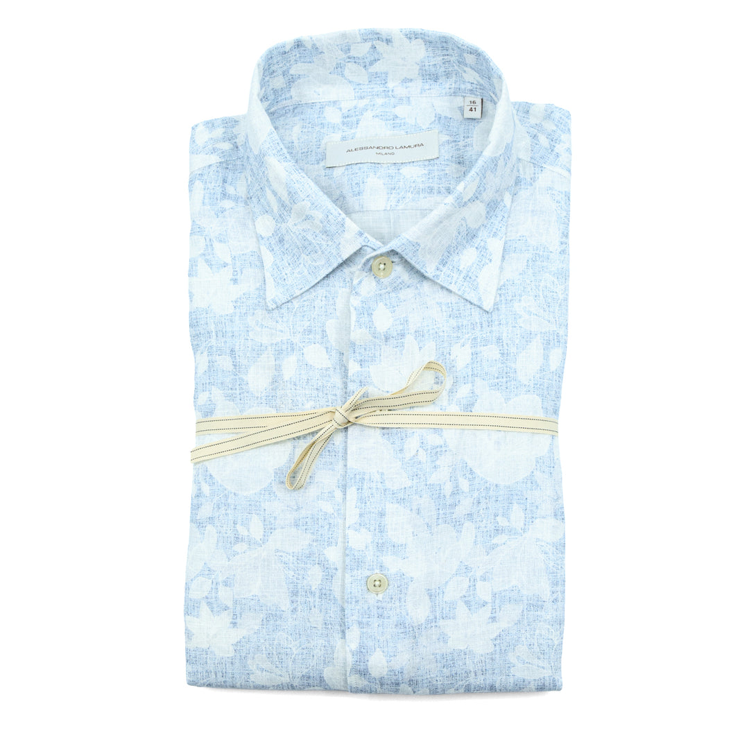 Camicia Azzurra Fantasia Floreale Ton Sur Ton