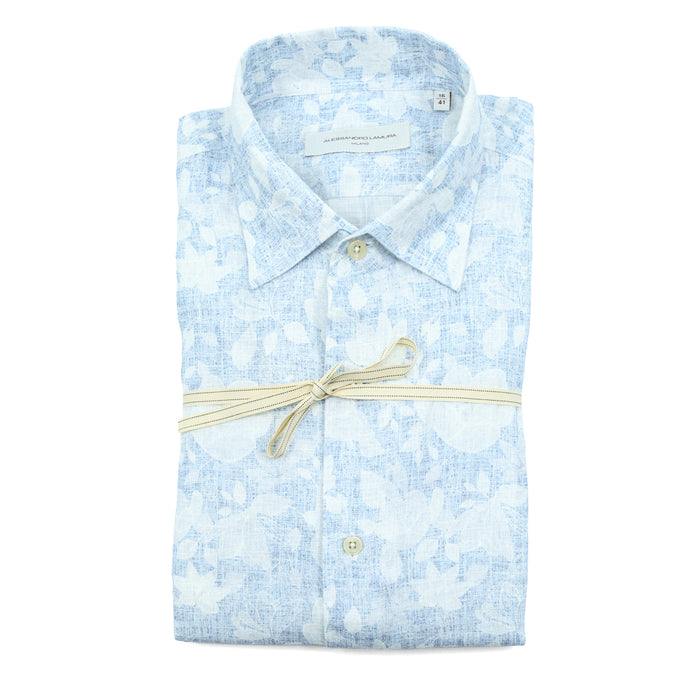 Camicia Azzurra Fantasia Floreale Ton Sur Ton