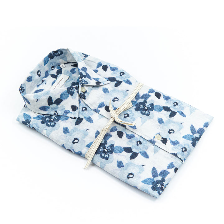 Blue and Light Blue Floral Print Shirt