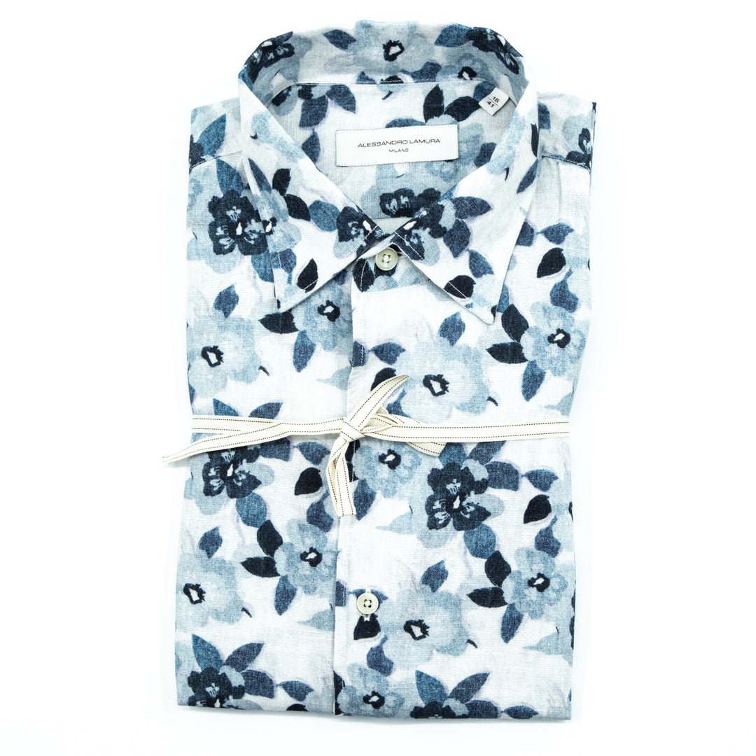 Blue and Light Blue Floral Print Shirt