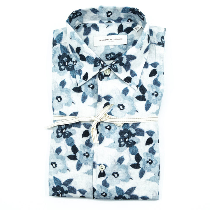 Blue and Light Blue Floral Print Shirt