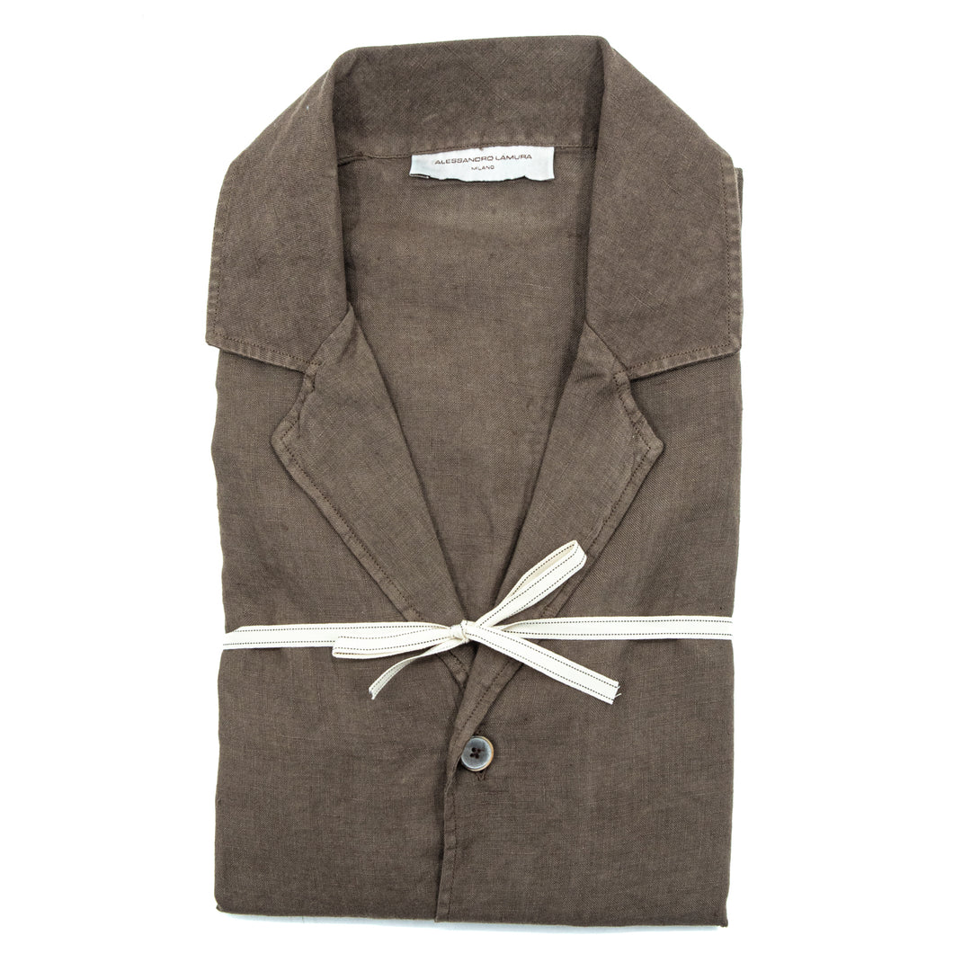 Camicia Marrone in Lino Mezza Manica