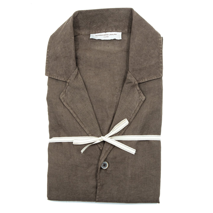 Camicia Marrone in Lino Mezza Manica