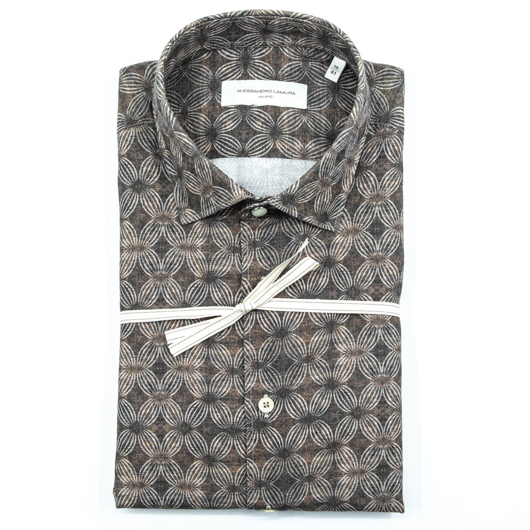 Camicia Fantasia Geometrica Marrone