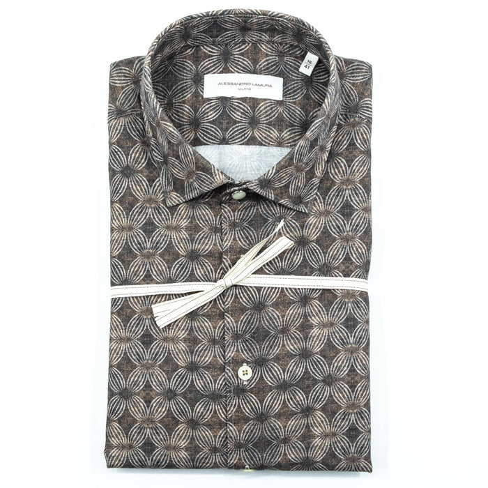Camicia Fantasia Geometrica Marrone