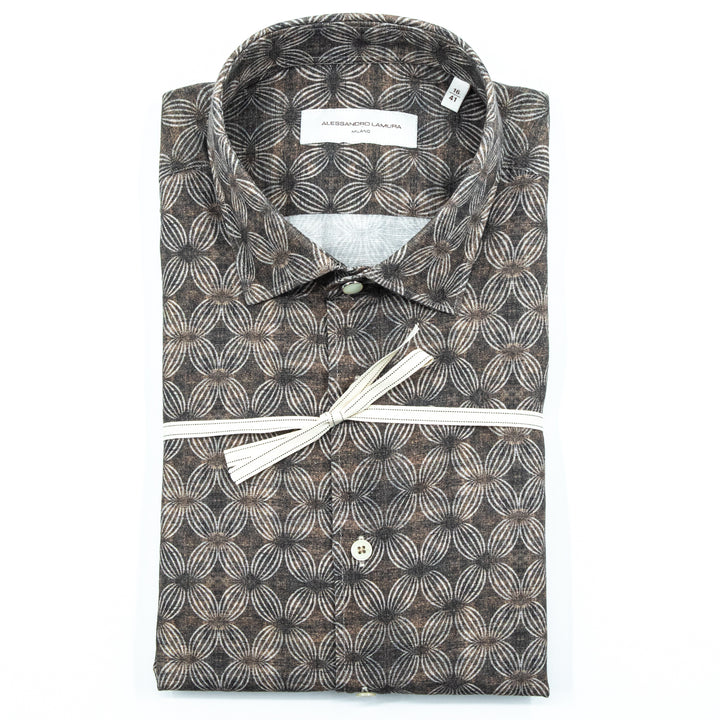 Camicia Fantasia Geometrica Marrone