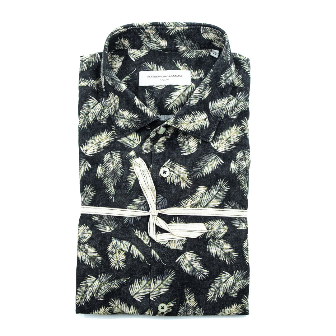 Camicia Fantasia Foglie Nero e Verde
