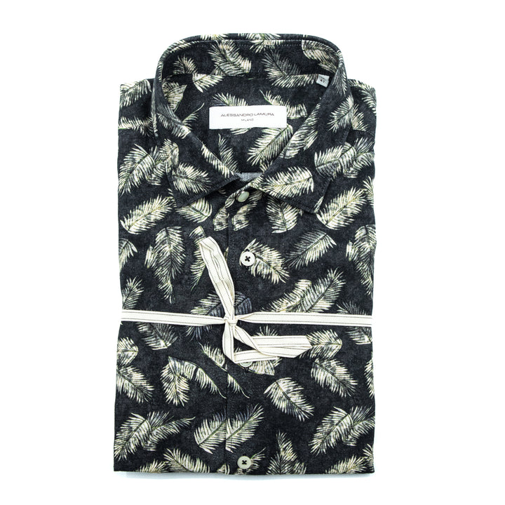 Camicia Fantasia Foglie Nero e Verde