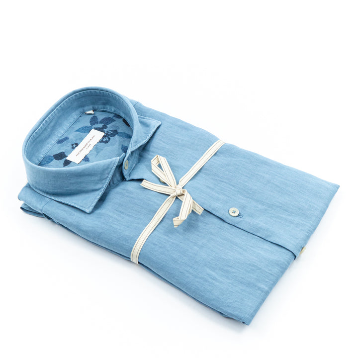 Camicia Azzurra Effetto Lino