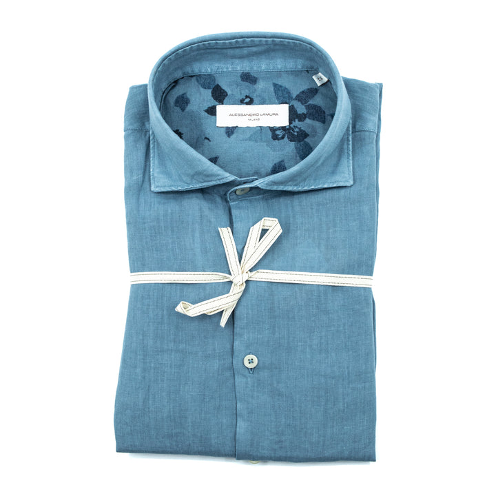 Camicia Azzurra Effetto Lino
