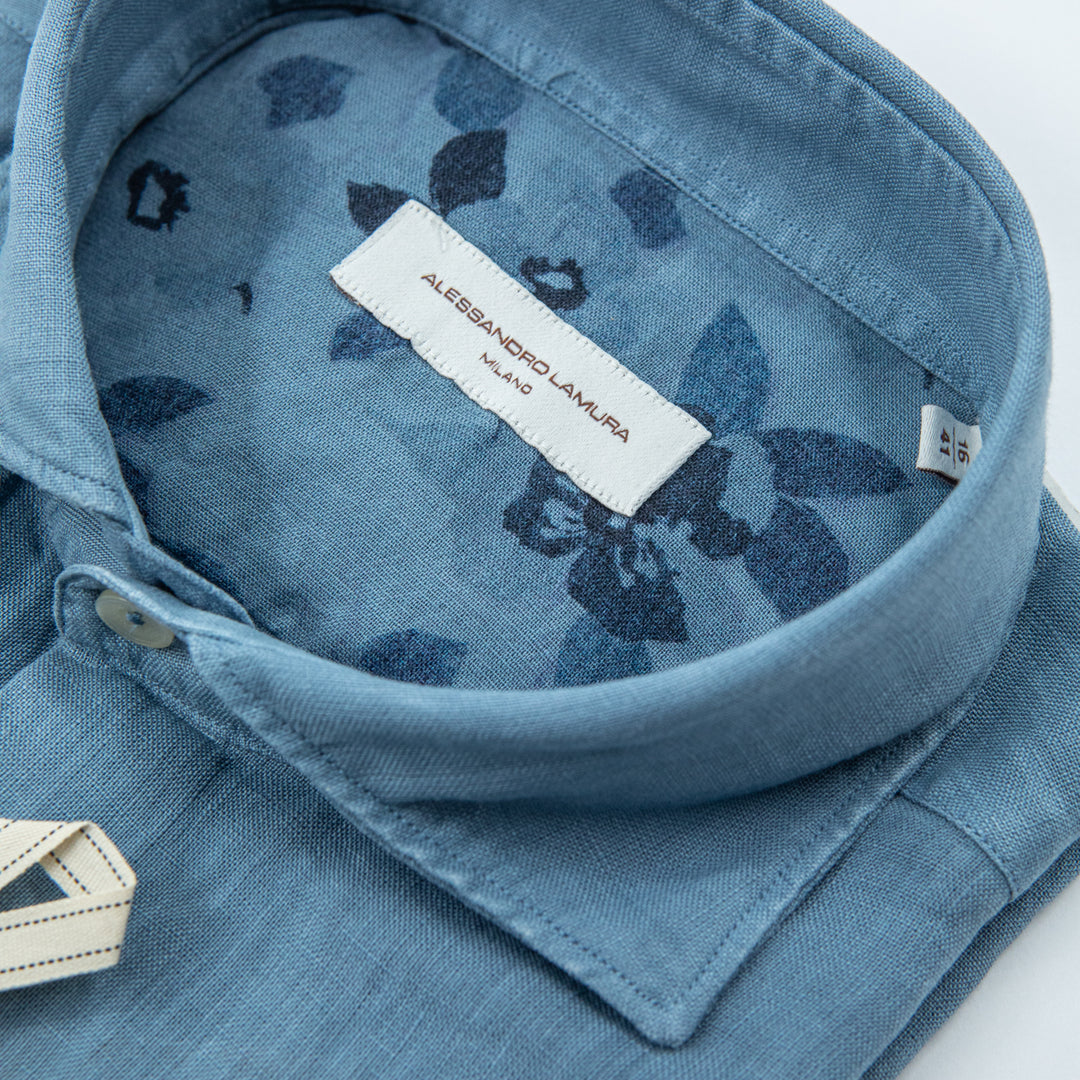 Camicia Azzurra Effetto Lino