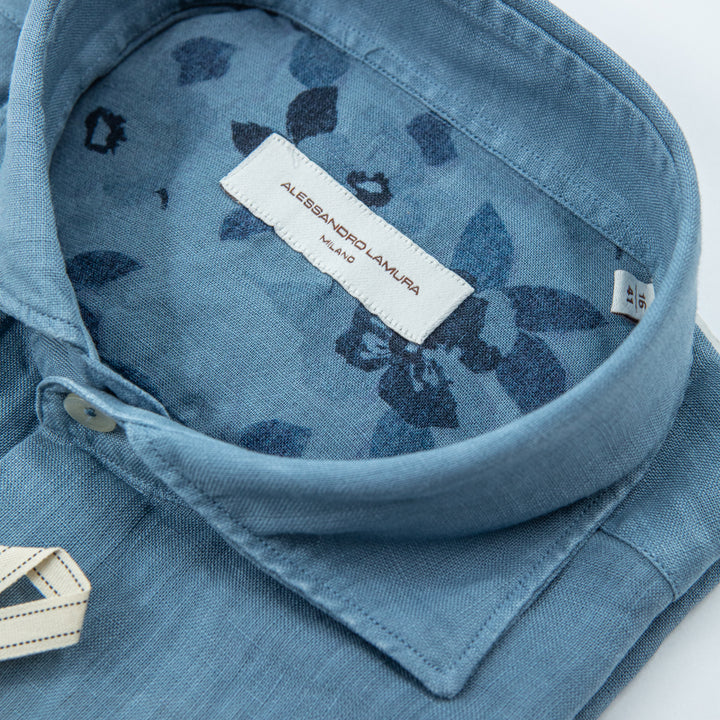 Camicia Azzurra Effetto Lino