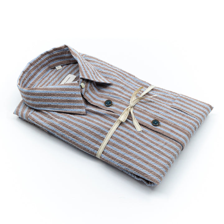 Brown and Light Blue Striped Shirt