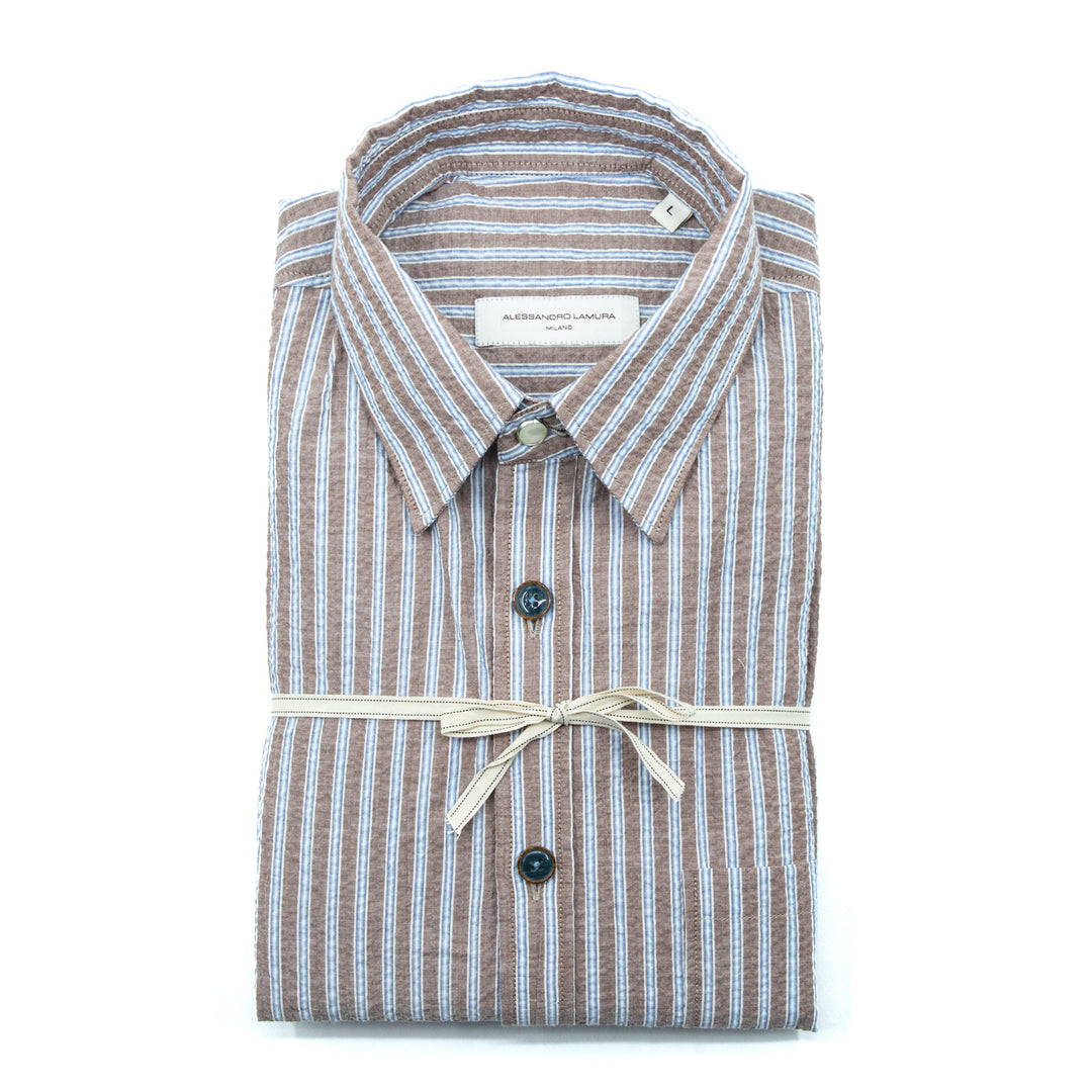 Brown and Light Blue Striped Shirt