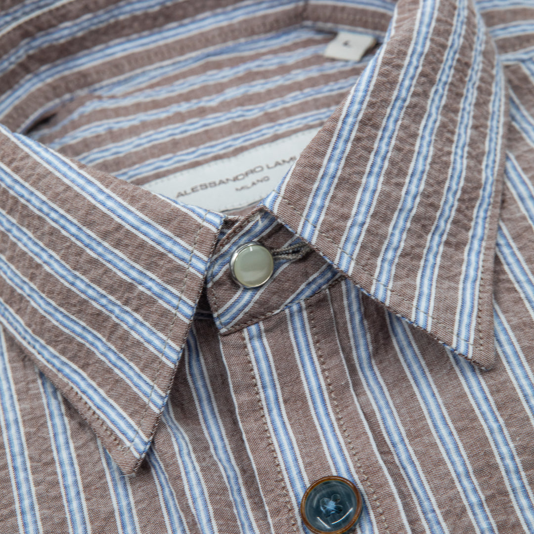 Brown and Light Blue Striped Shirt