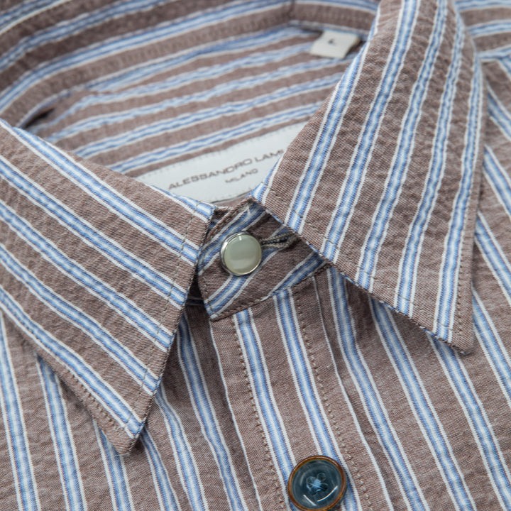 Brown and Light Blue Striped Shirt