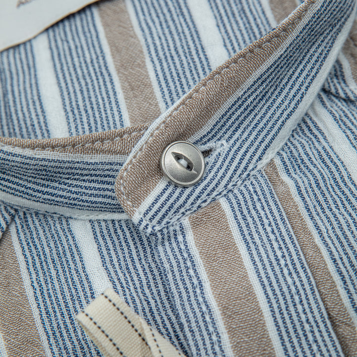 Beige and Light Blue Striped Cotton Shirt