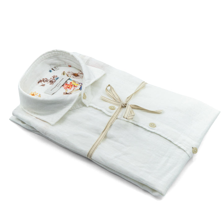 White Linen Shirt with Floral Interior