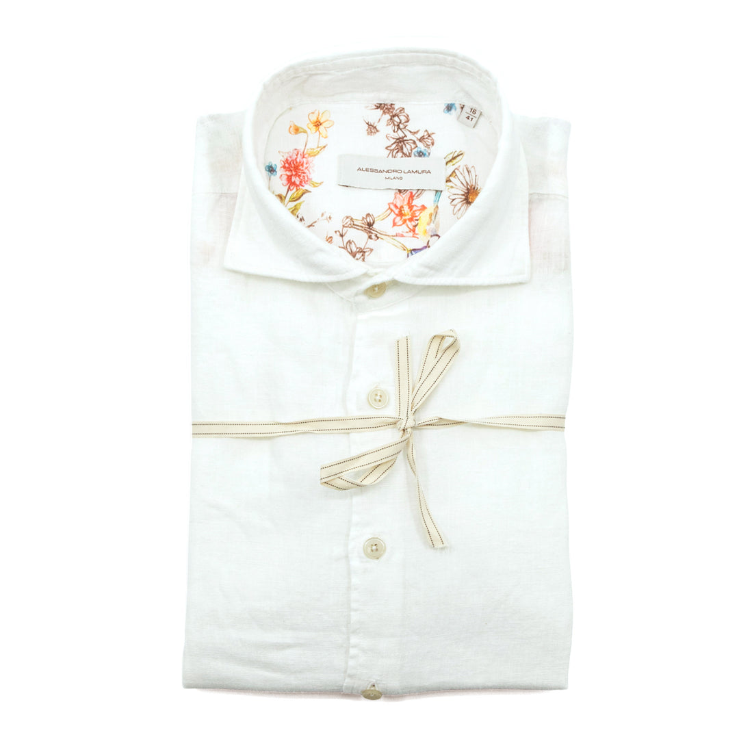 White Linen Shirt with Floral Interior