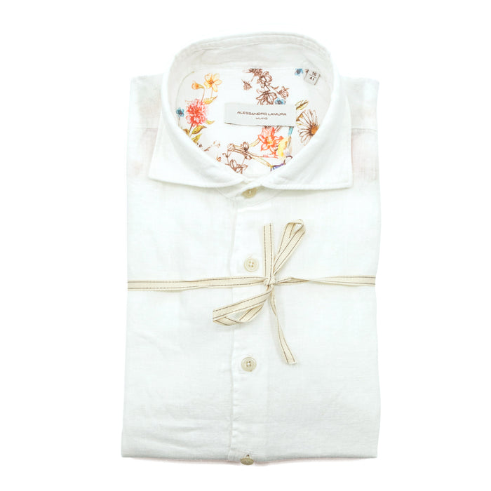 Camicia Bianca in Lino con Interno Floreale
