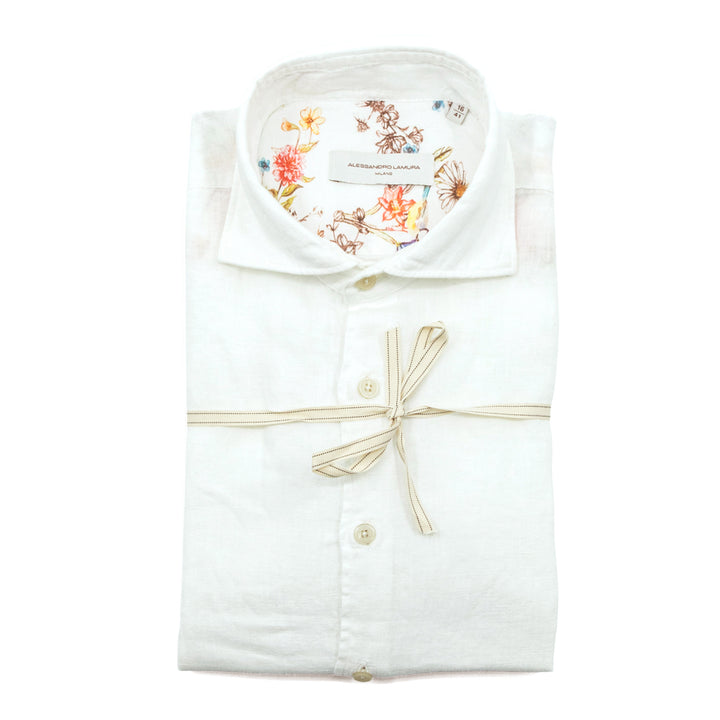 White Linen Shirt with Floral Interior