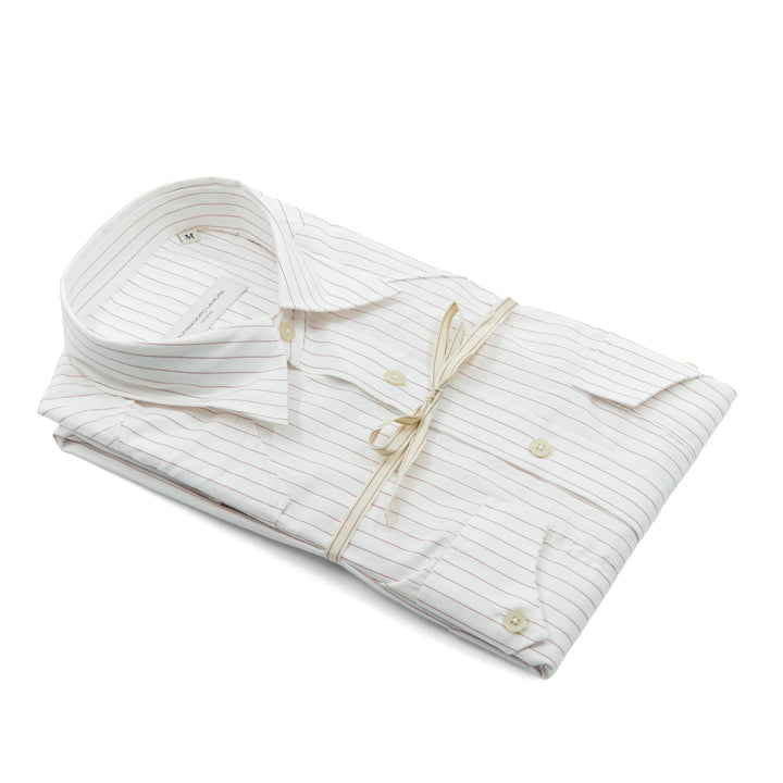 White Striped Shirt with Red Micro Stripe