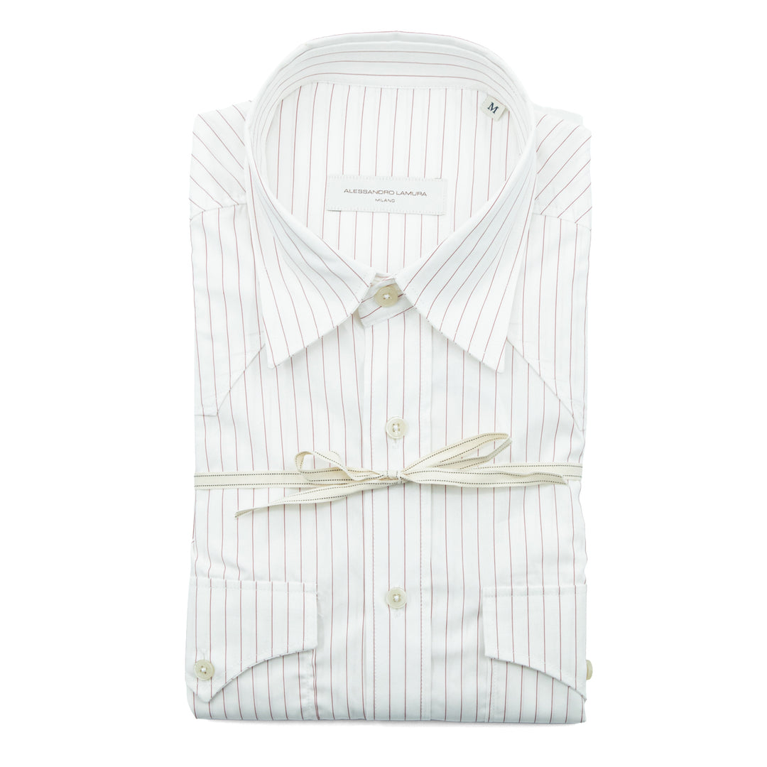 White Striped Shirt with Red Micro Stripe