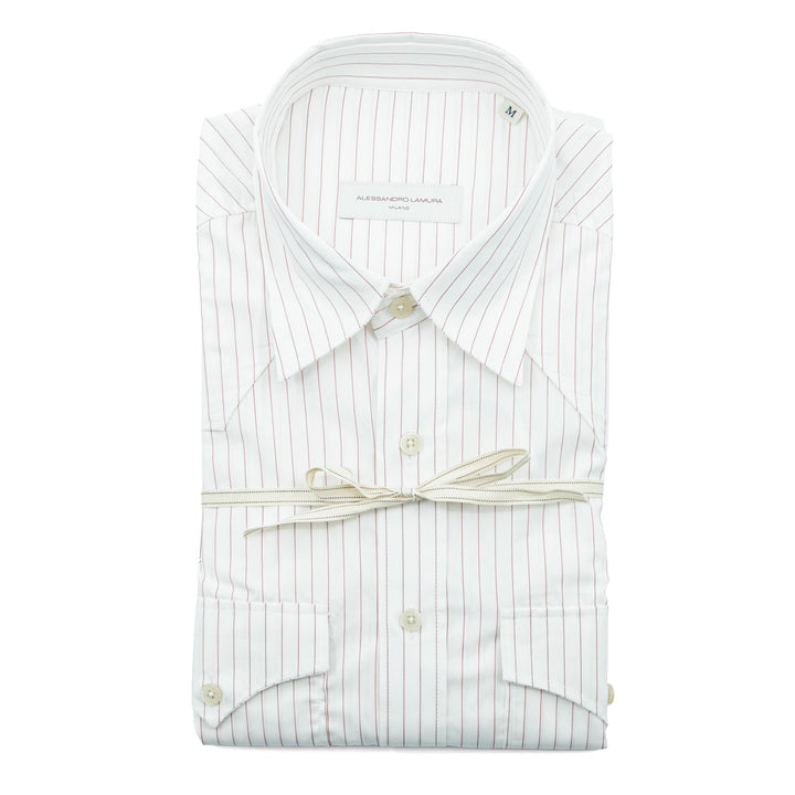 White Striped Shirt with Red Micro Stripe