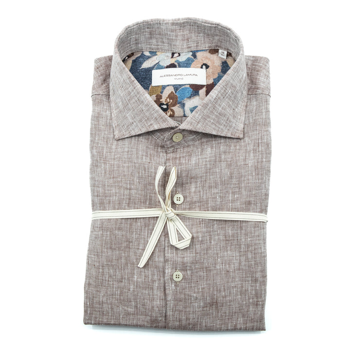 Slubbed Beige Linen Cotton Shirt