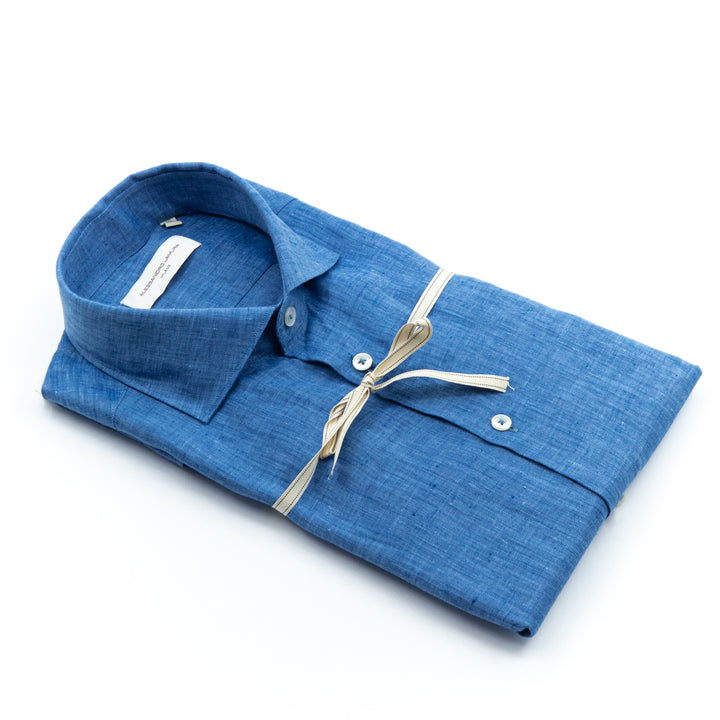 Flamed Light Blue Denim Linen Shirt