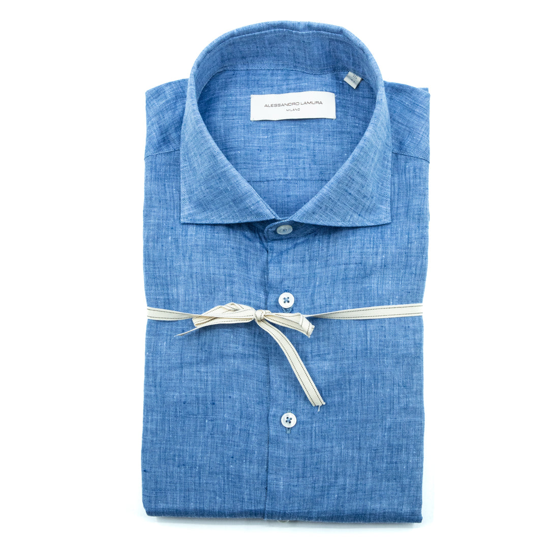 Flamed Light Blue Denim Linen Shirt