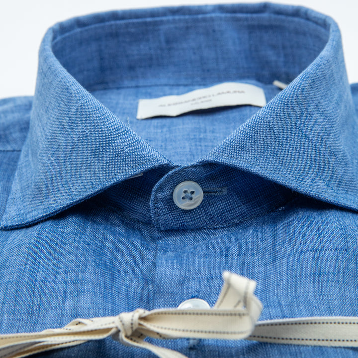 Flamed Light Blue Denim Linen Shirt
