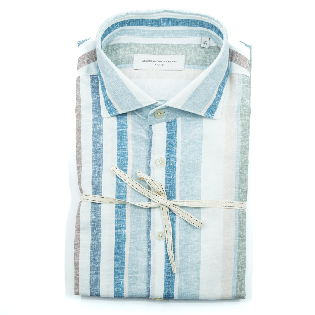 Multicolor Striped Light Blue Shirt
